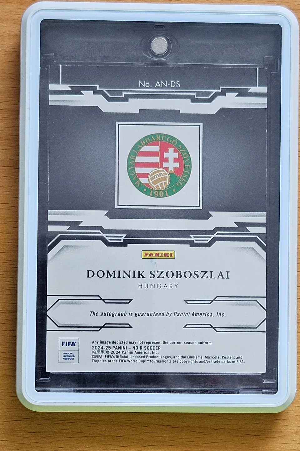 Back of Dominik Szoboszlai's 2024–25 Panini Noir Soccer card