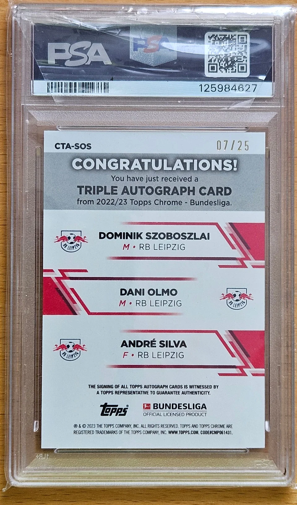 Back of Dominik Szoboszlai's 2022–23 Topps Chrome Bundesliga card
